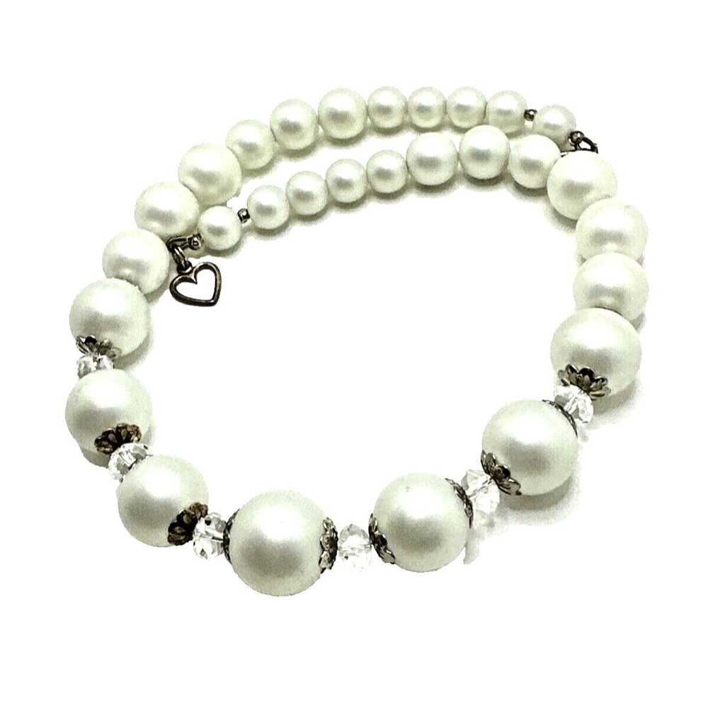Classic Gray Glass Bead Choker Necklace Crystal Accent Sterling Silver 925 Clasp